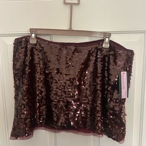 Sequin Mini Skirt in Deep Burgundy